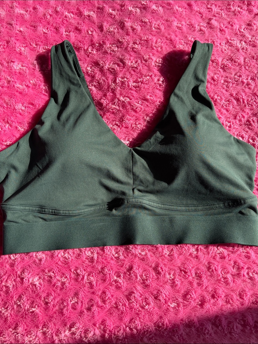 Fabletics Olive Green V-Neck Wireless Sports Bra